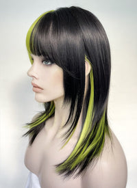 Black Mixed Green Straight Synthetic Hair Wig NS509