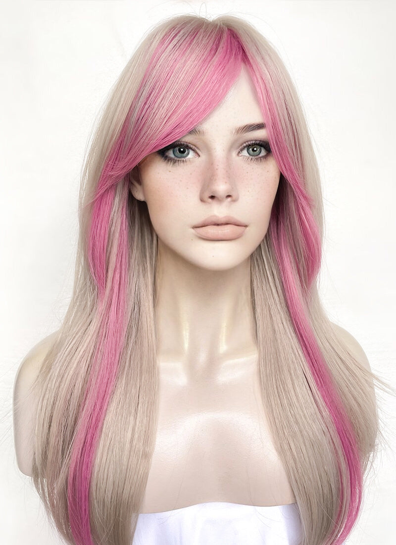 Blonde Mixed Pink Straight Synthetic Hair Wig NS511