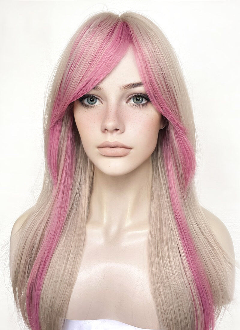 Blonde Mixed Pink Straight Synthetic Hair Wig NS511