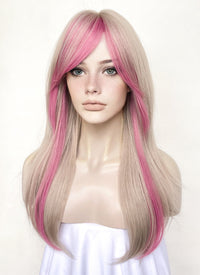 Blonde Mixed Pink Straight Synthetic Hair Wig NS511