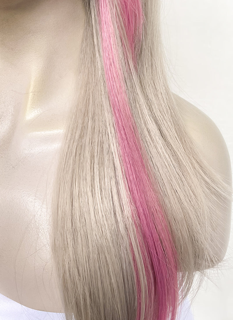 Blonde Mixed Pink Straight Synthetic Hair Wig NS511