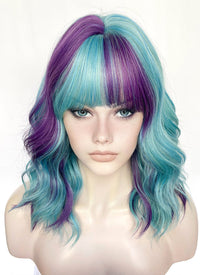 Blue Green Purple Mixed Wavy Synthetic Hair Wig NS514